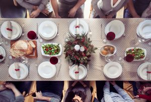 Friends having christmas dinner